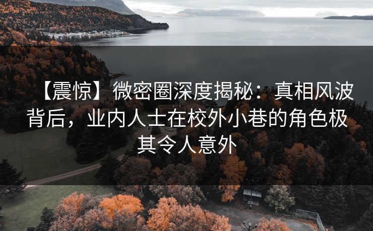 【震惊】微密圈深度揭秘：真相风波背后，业内人士在校外小巷的角色极其令人意外